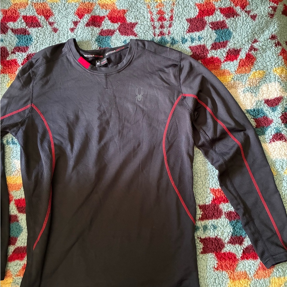 Spyder Men's Black and Red Long Sleeve Tee